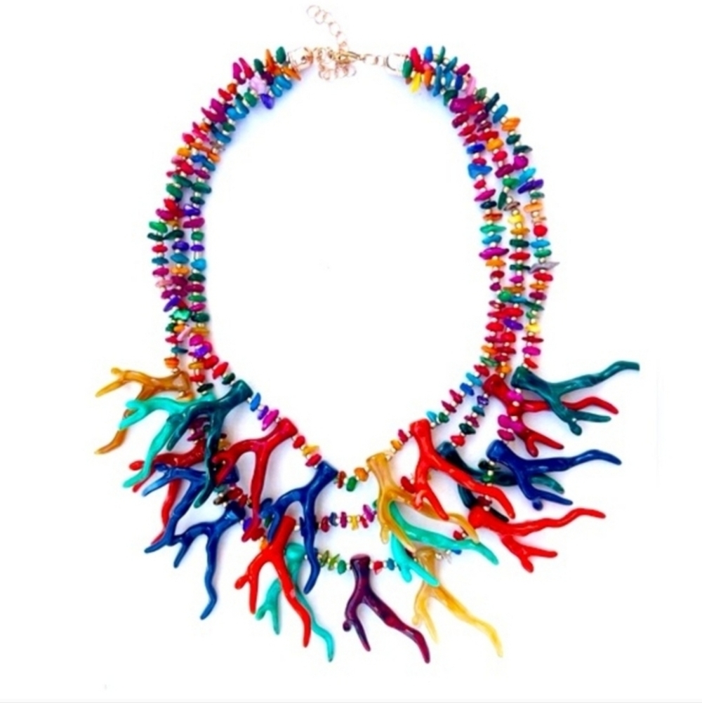 💕▪️Piper K▪️  Nautical Shell  Reef Glass Coral 18" Multicolor Rainbow  Necklace